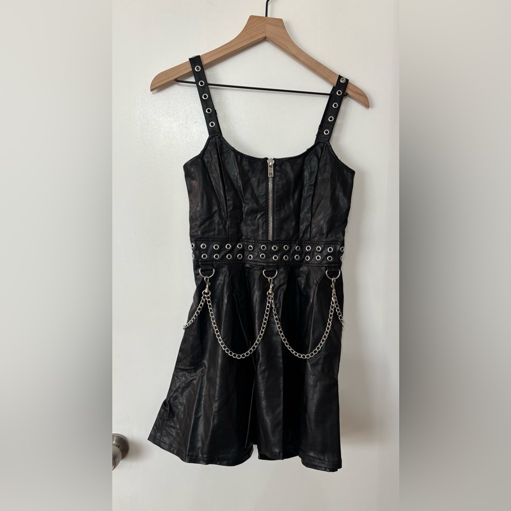 Widow Dolls Kill Black Faux Leather Mini Dress Size Small Gothic Grunge Punk